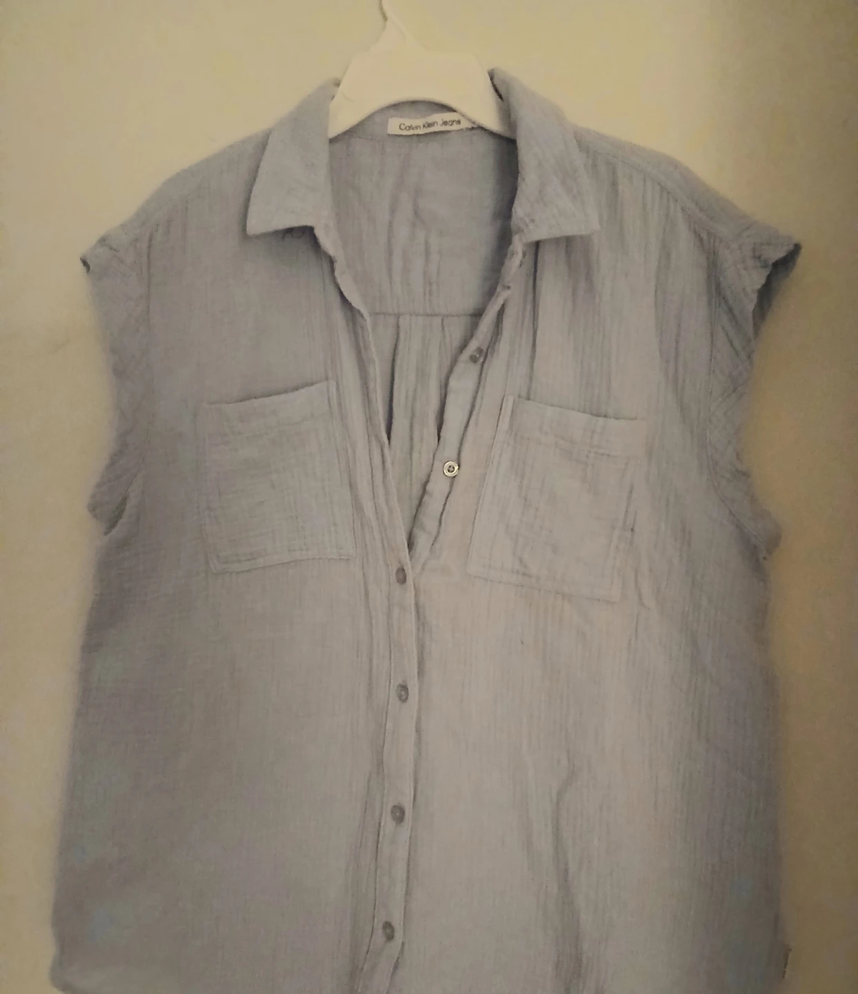 Calvin Klein Jeans Women's Blue Gauze Button-Up Shirt L/G