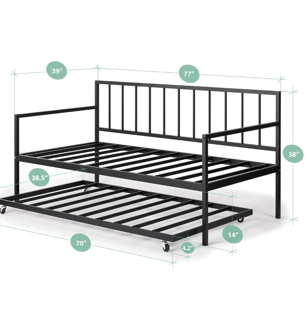 Metal Daybed with Trundle  and Mattress with waterproof cover - photo 5