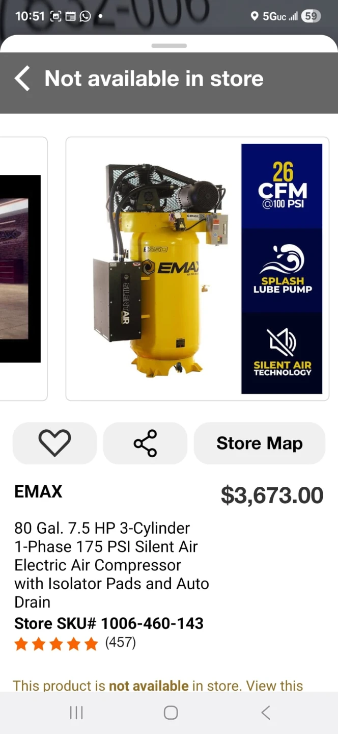 New 80 gallon single phase electric air compressor