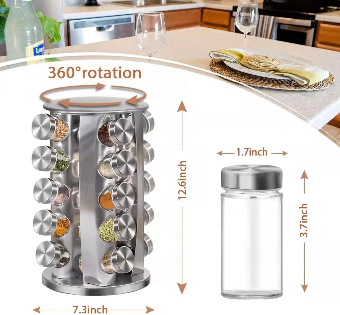 Puppycute Rotating Spice Rack Organizer with Jars 20Pcs, - photo 2