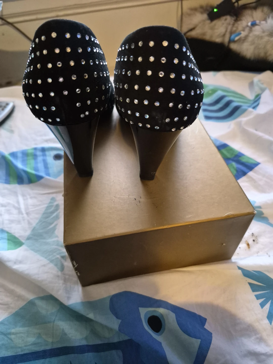 Black Suede Heels with Rhinestone Embellishments - photo 3
