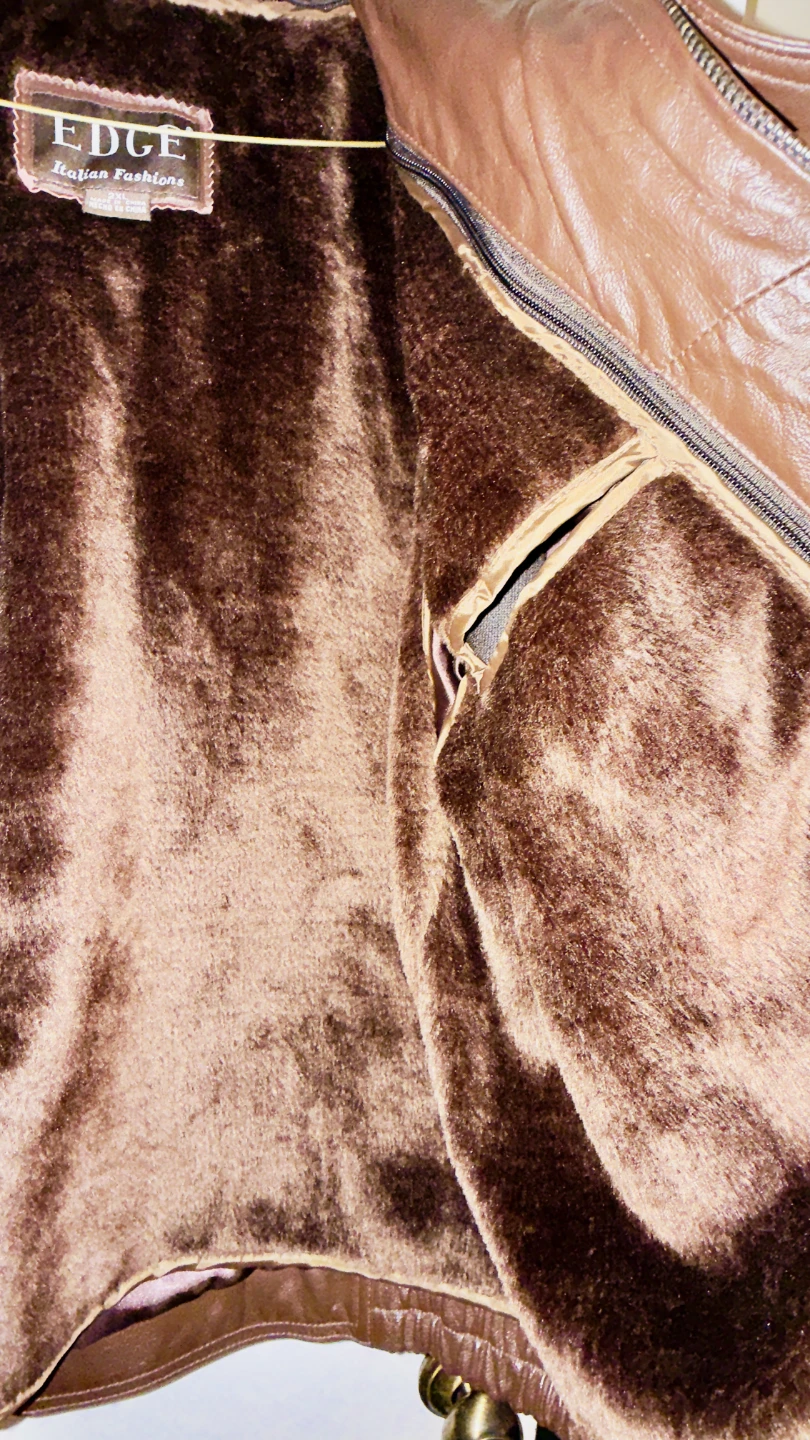 EDGE Italian Fashions Brown Leather Fur Lined Jacket 2XL - photo 4