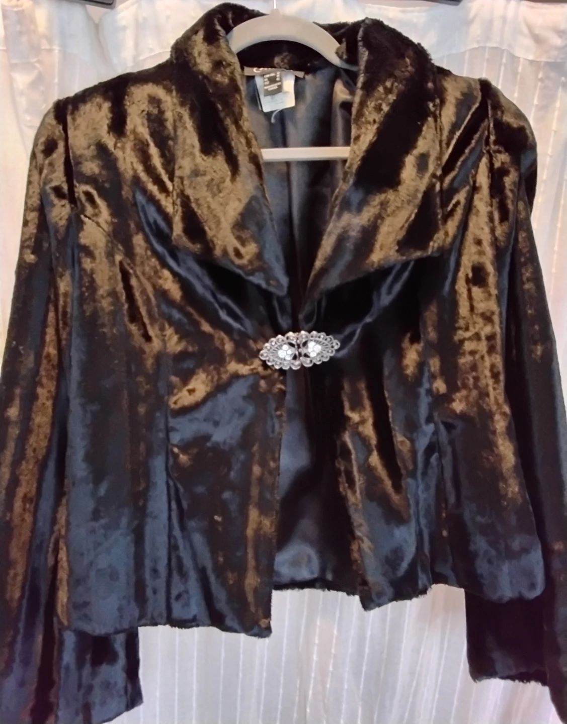 Chueva Black Velvet Faux Fur Jacket