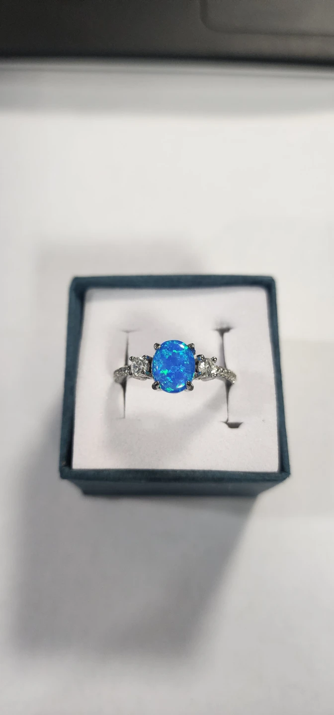 Blue Opal Accent Ring