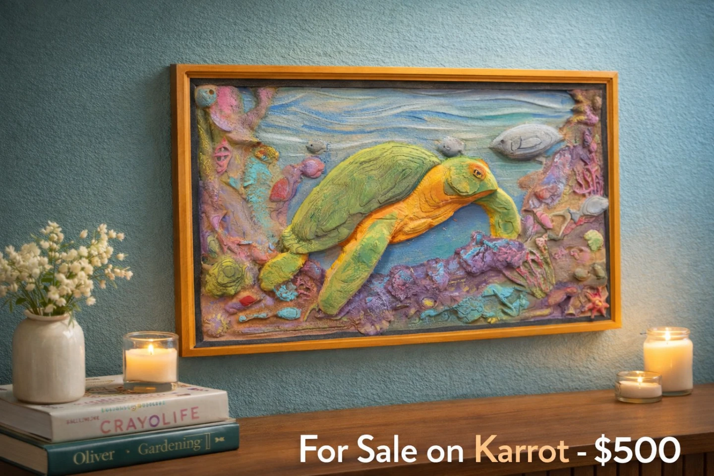 Framed Turtle Underwater Scene Wall Art 14" W x 8.75" H - photo 2