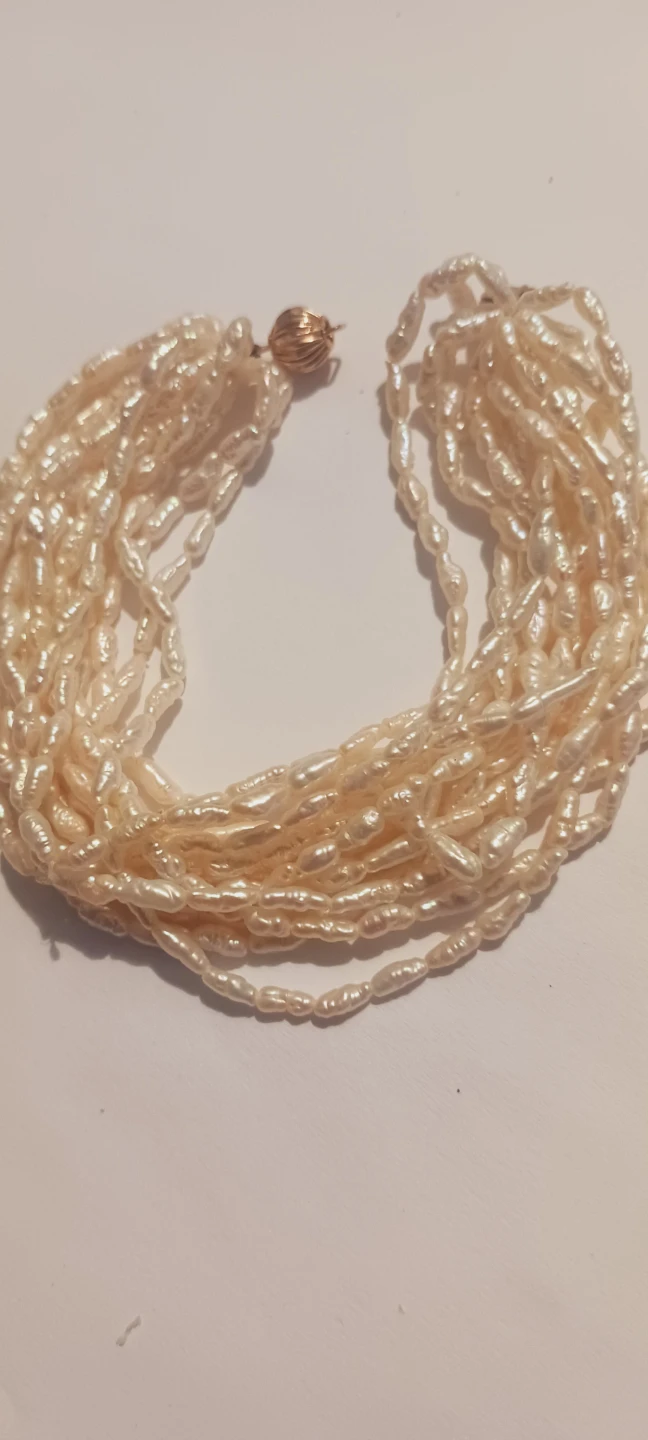 14K Gold Clasp Stamped Freshwater Rice Pearl 14 Strand Bracelet - photo 4