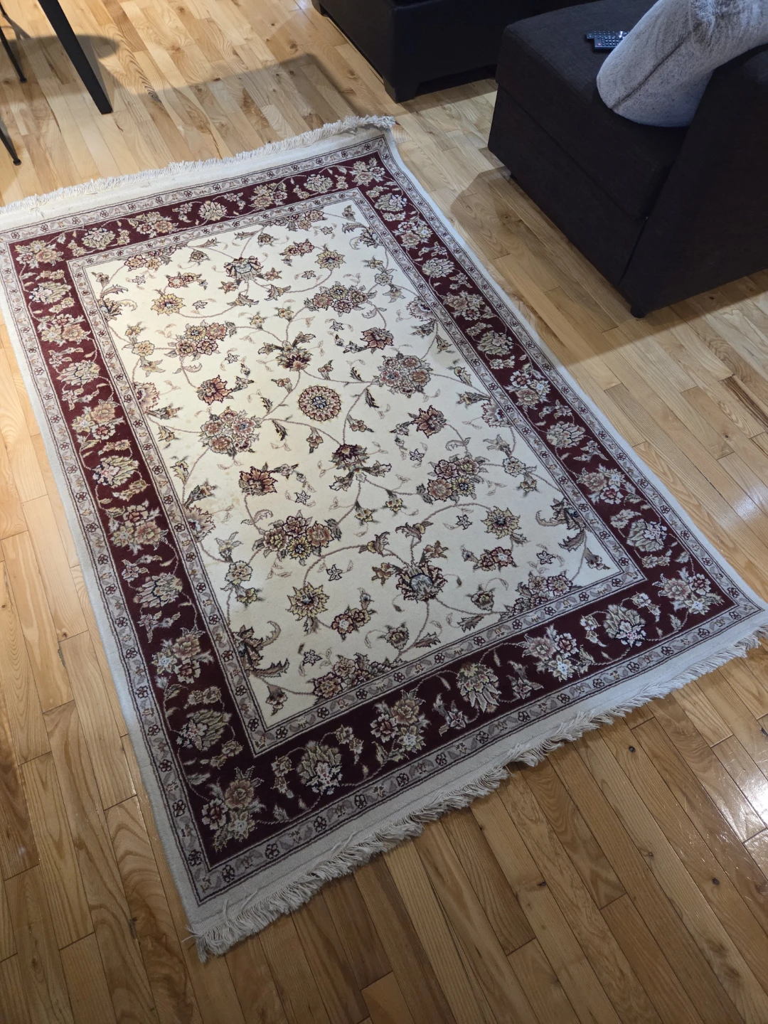 Persian Style Area Rug - Cream and Burgundy Floral