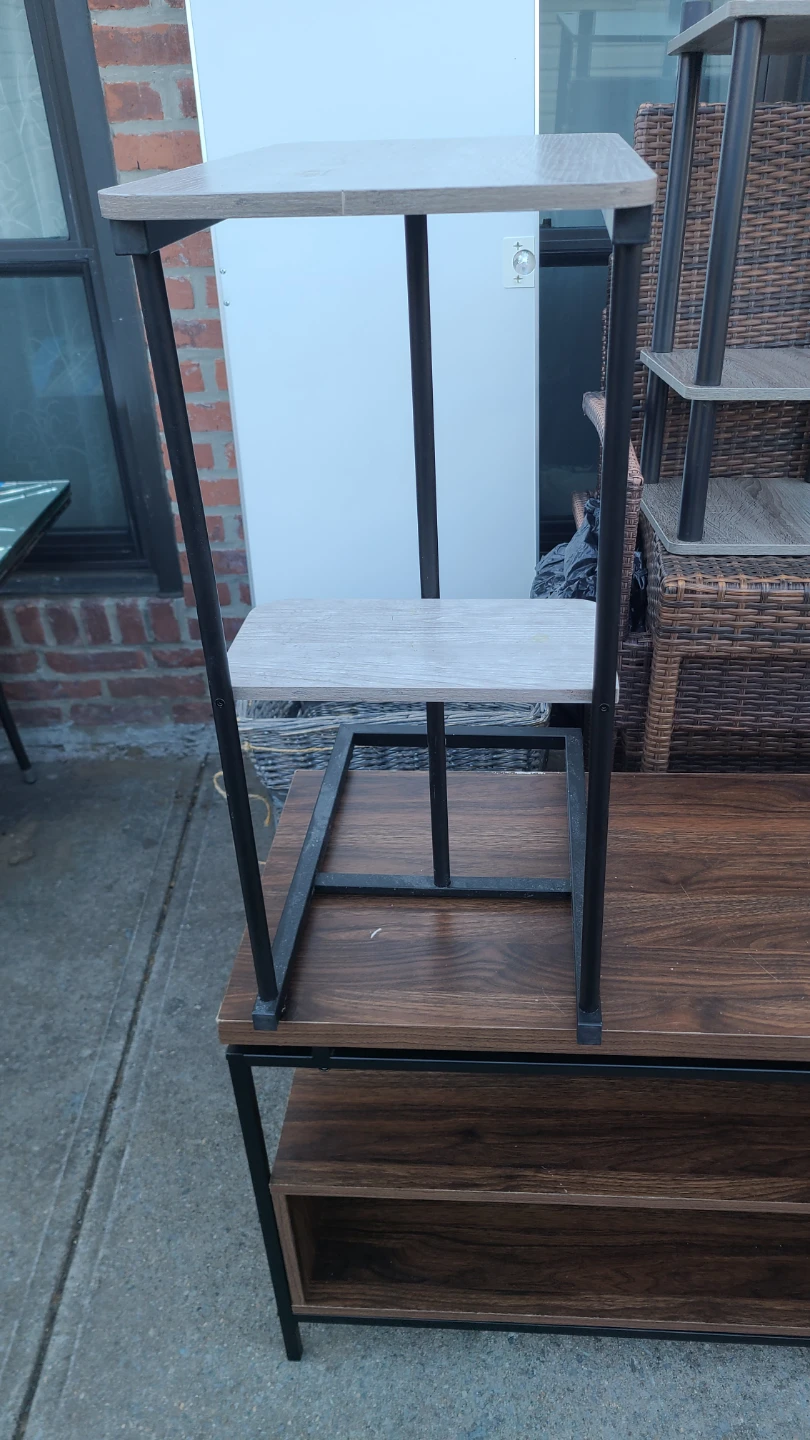 C-Table with Light Wood Finish and Black Metal Frame