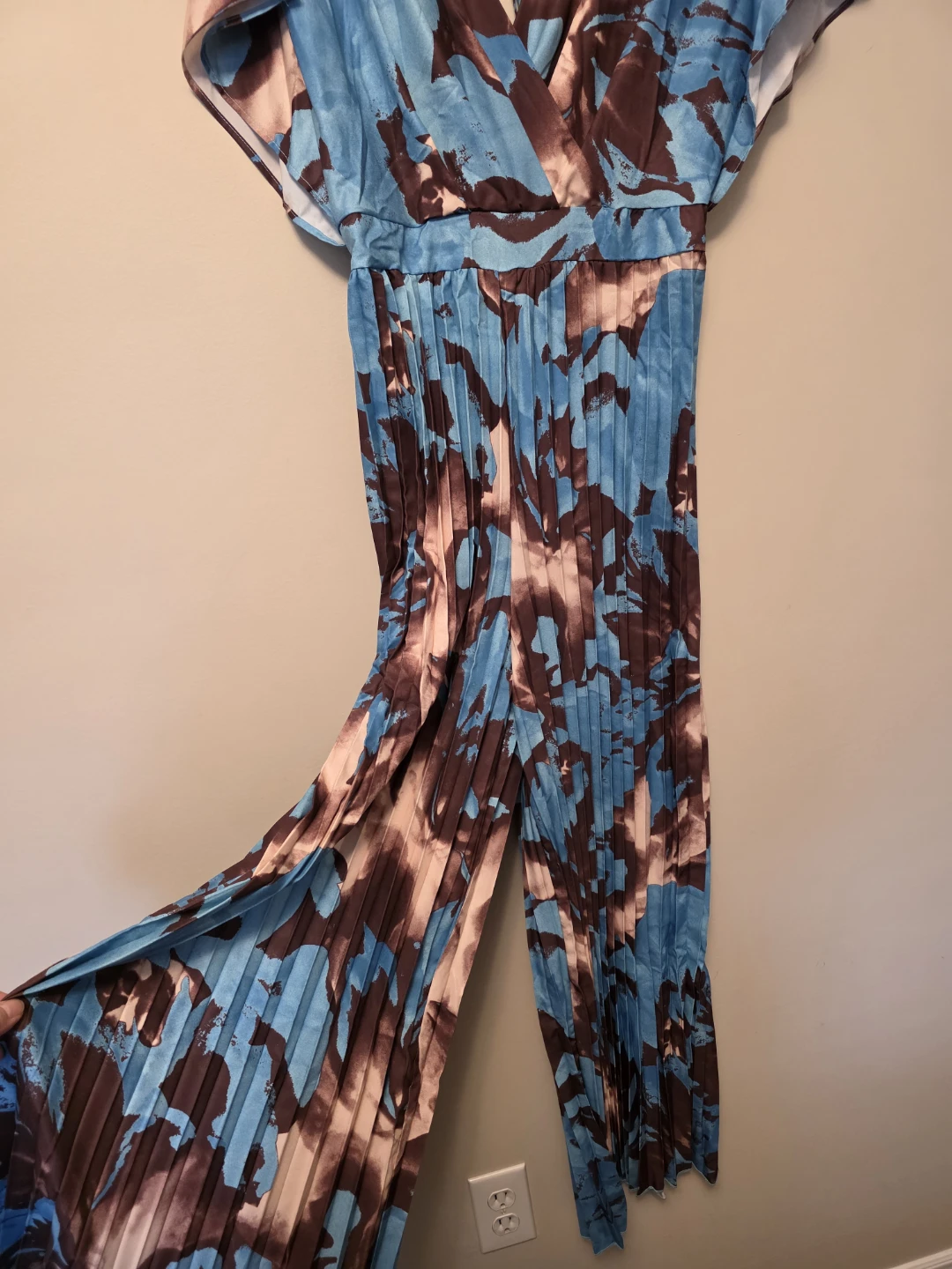 SHEIN Blue Brown Abstract Print Pleated Jumpsuit Size L