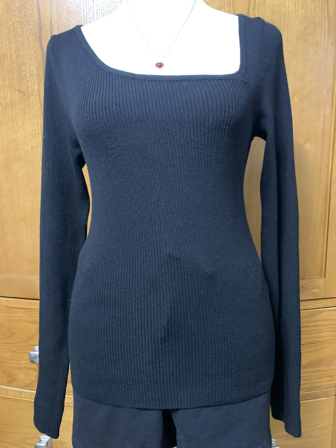 JJXX Black Ribbed Square Neck Long Sleeve Top Size S - photo 2