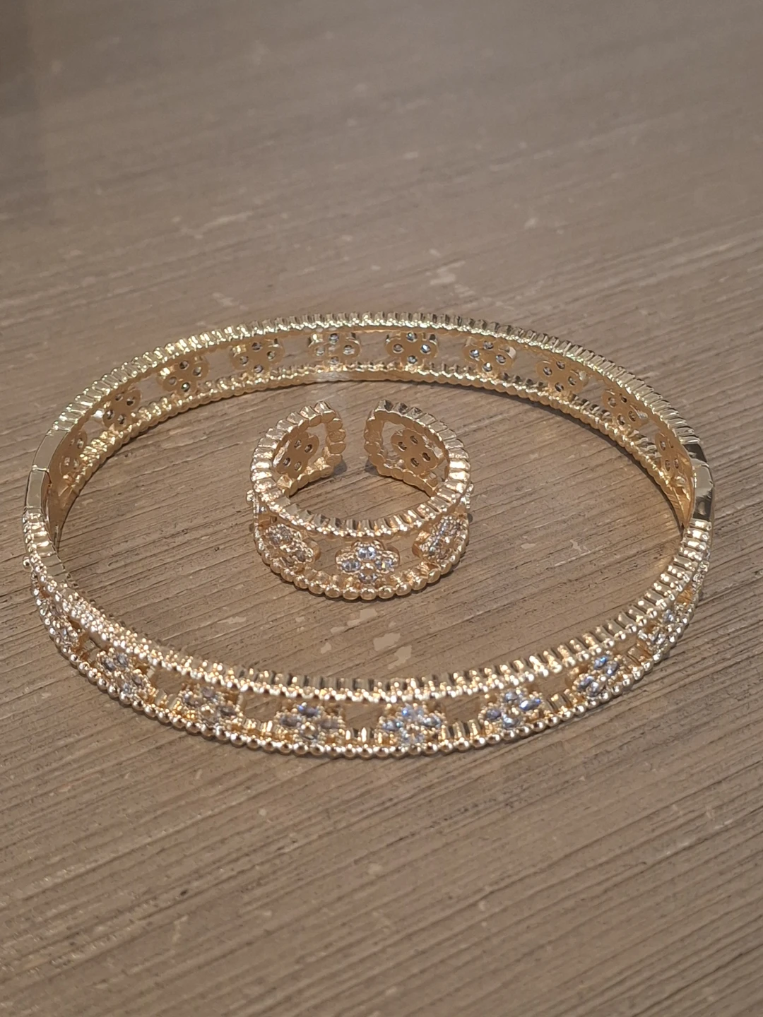 Gold-Tone Clover Bracelet and Ring Set