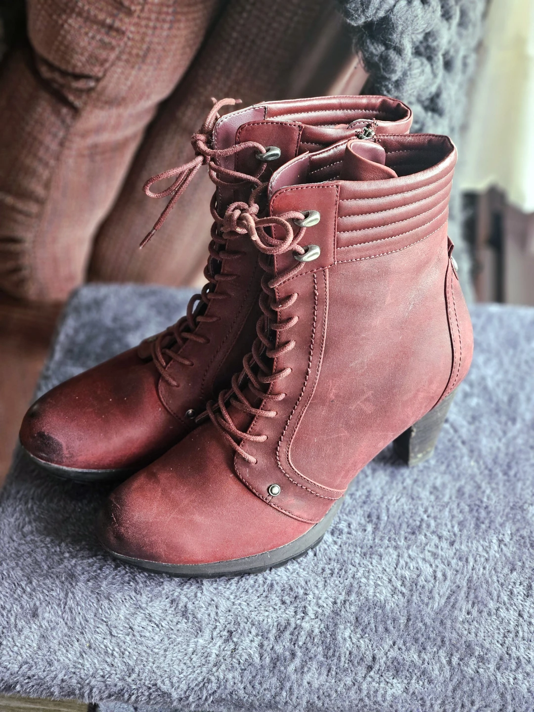 Blondo Burgundy Lace-Up Heeled Ankle Boots