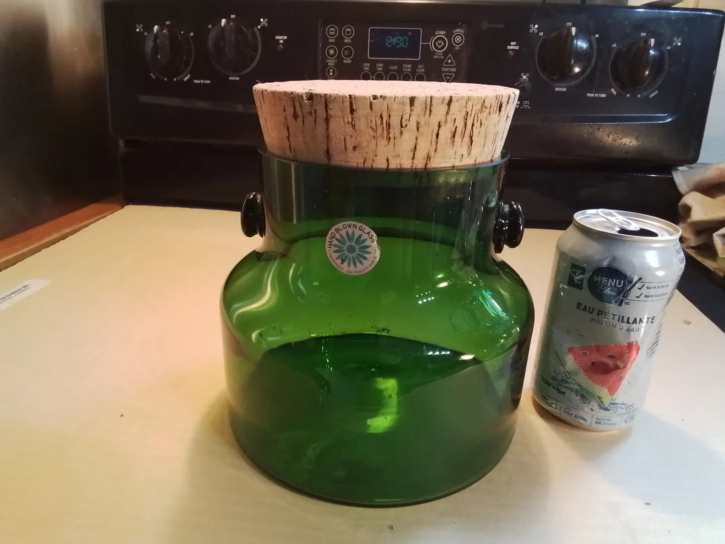 Takahashi Hand Blown Green Glass Jar with Cork Stopper