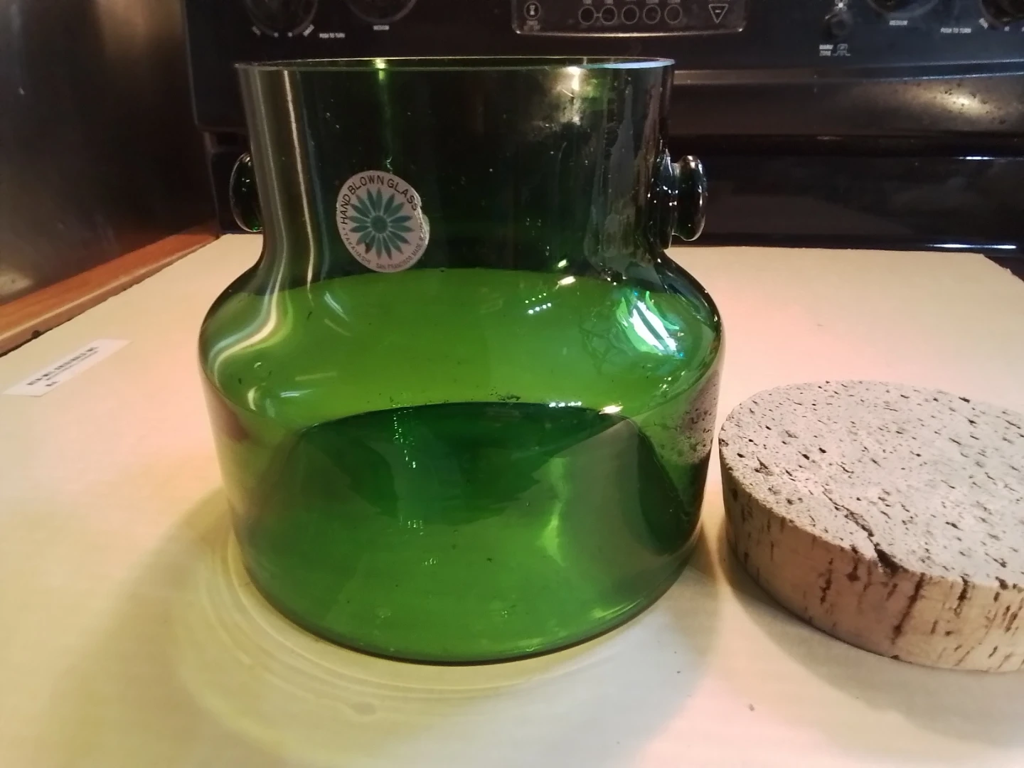 Takahashi Hand Blown Green Glass Jar with Cork Stopper - photo 3