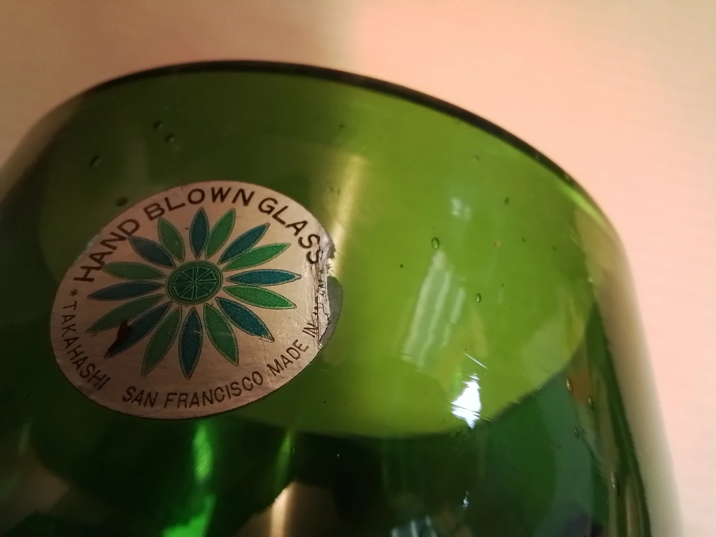 Takahashi Hand Blown Green Glass Jar with Cork Stopper - photo 4