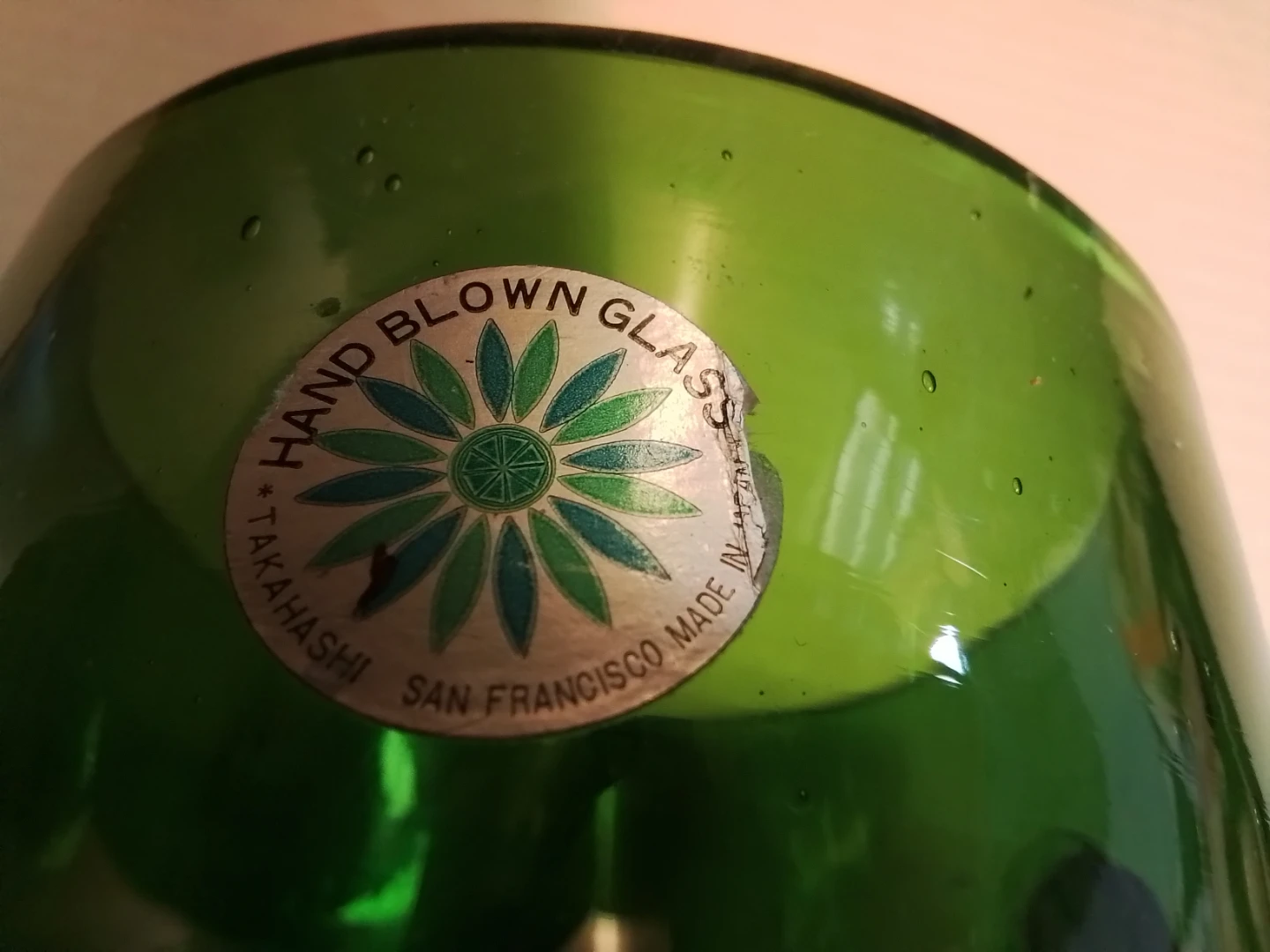 Takahashi Hand Blown Green Glass Jar with Cork Stopper - photo 5