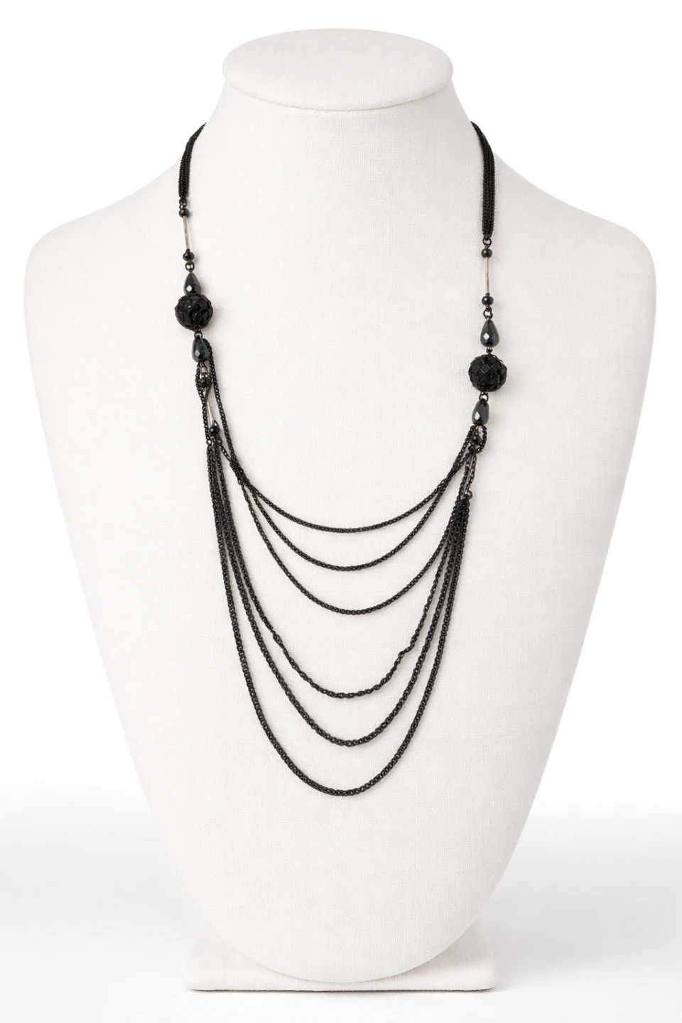 Black Multi-Layered Chain Necklace with Charms