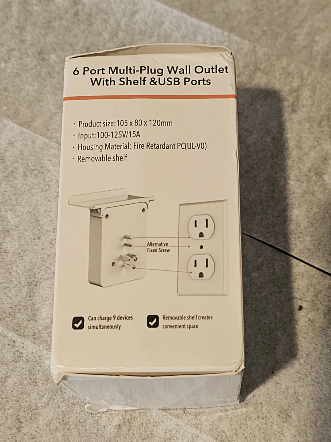 6 Port Multi-Plug Wall Outlet With Shelf & USB Ports - photo 2