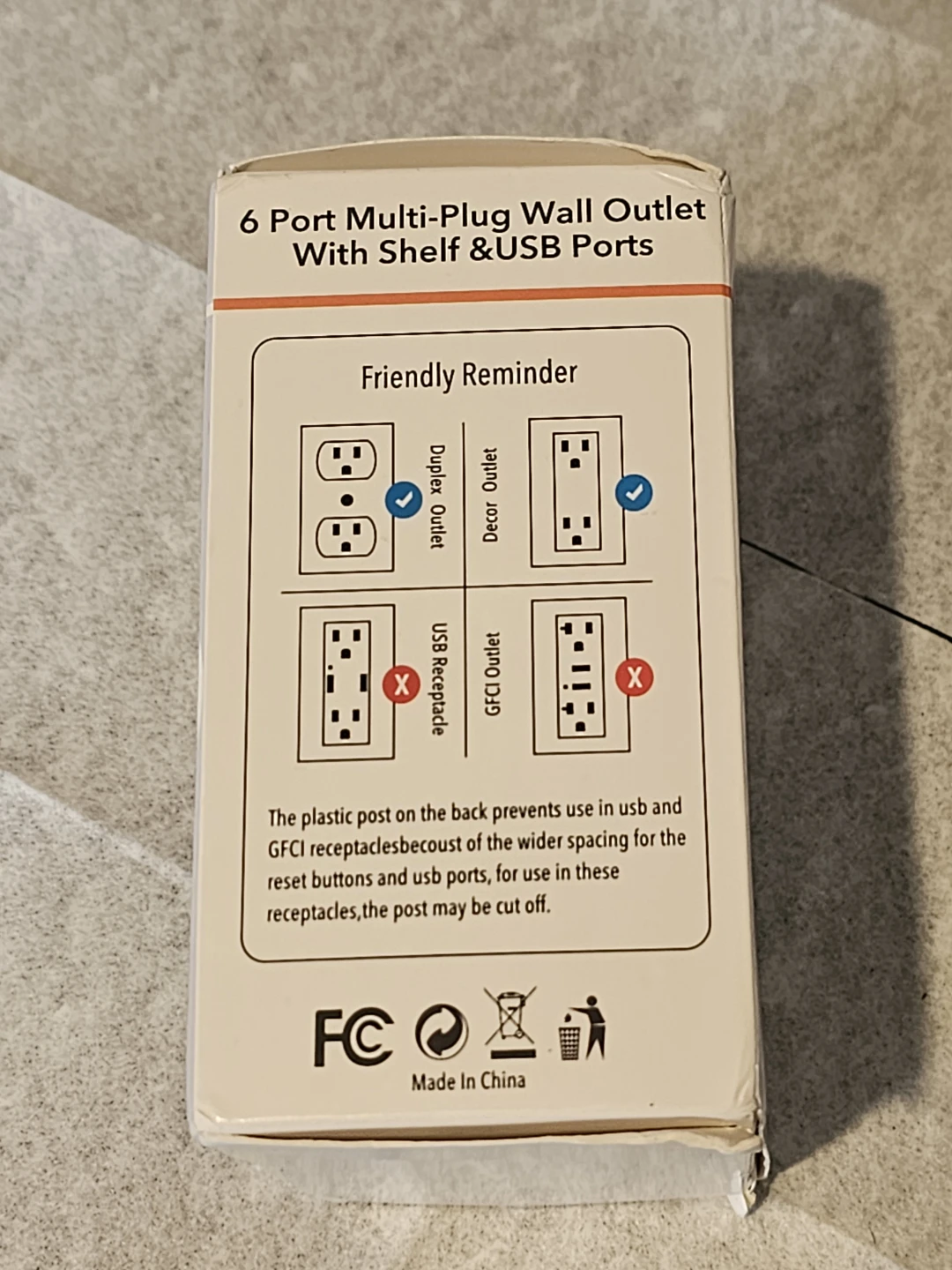6 Port Multi-Plug Wall Outlet With Shelf & USB Ports - photo 3