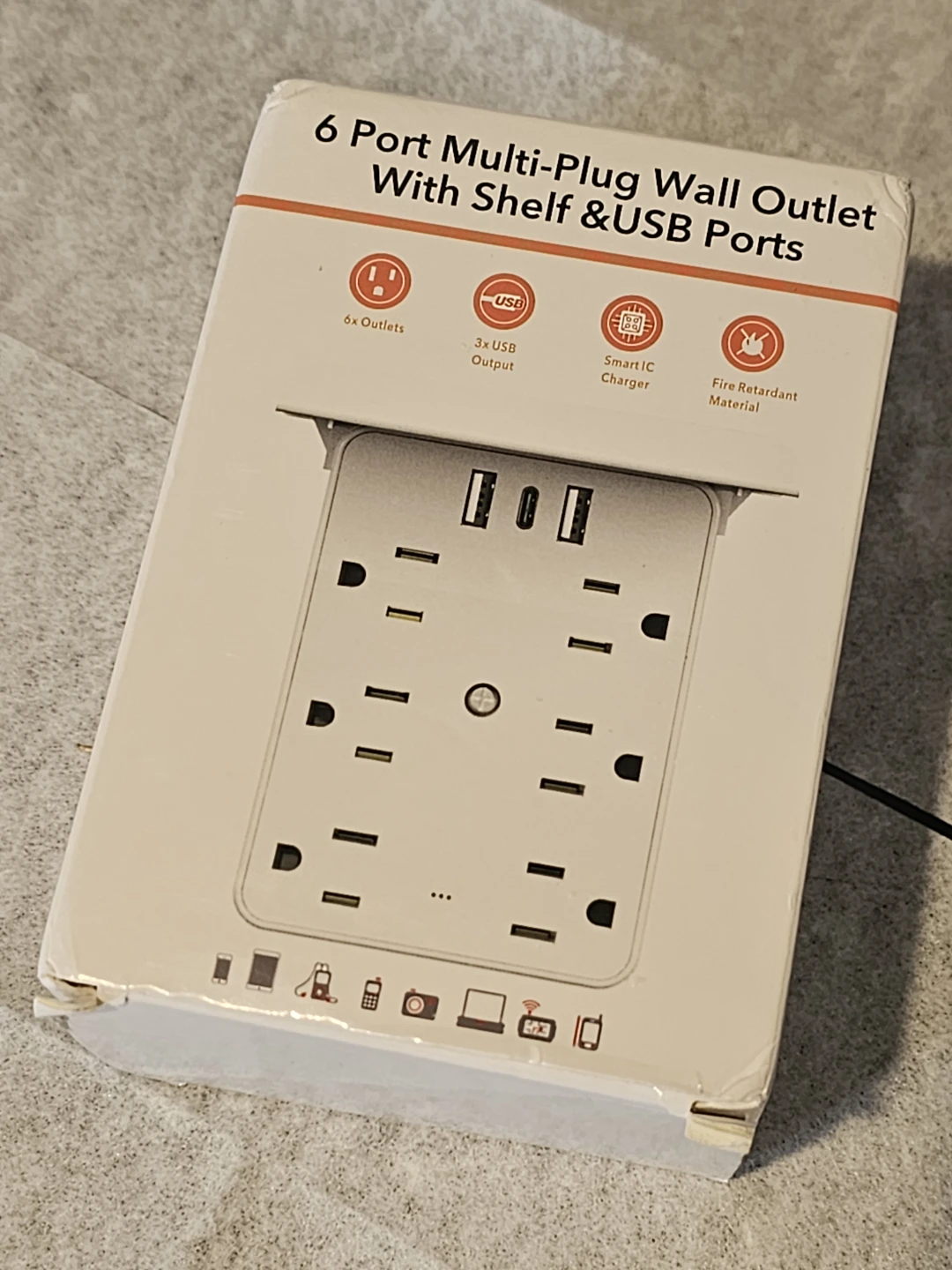 6 Port Multi-Plug Wall Outlet With Shelf & USB Ports - photo 4