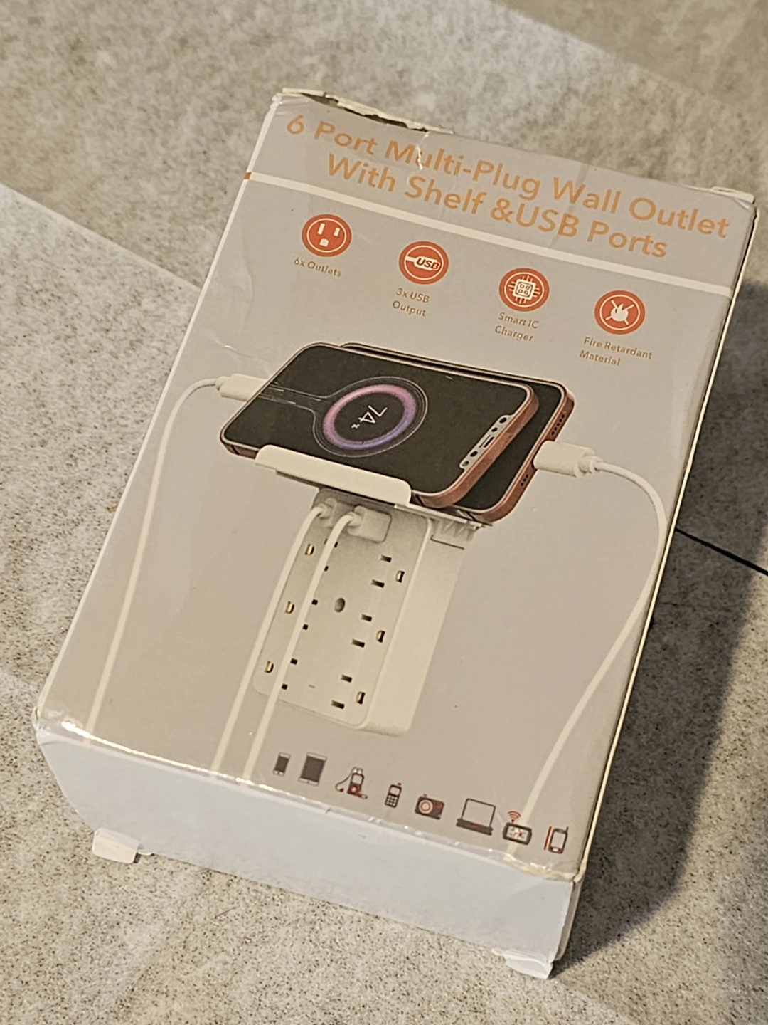 6 Port Multi-Plug Wall Outlet With Shelf & USB Ports - photo 5