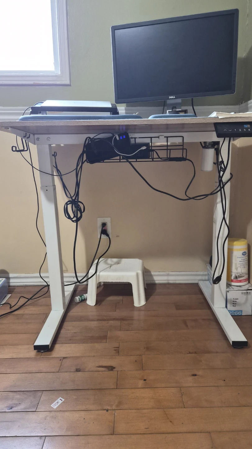 Adjustable Standing Desk - White Frame, Wood Top