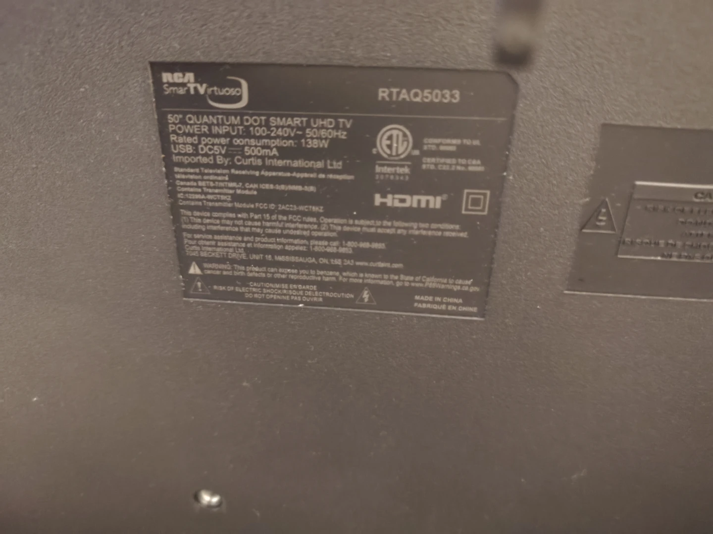 Like New RCA Smart TV Virtuoso 50" Quantum Dot UHD TV (RTAQ5033) - photo 3