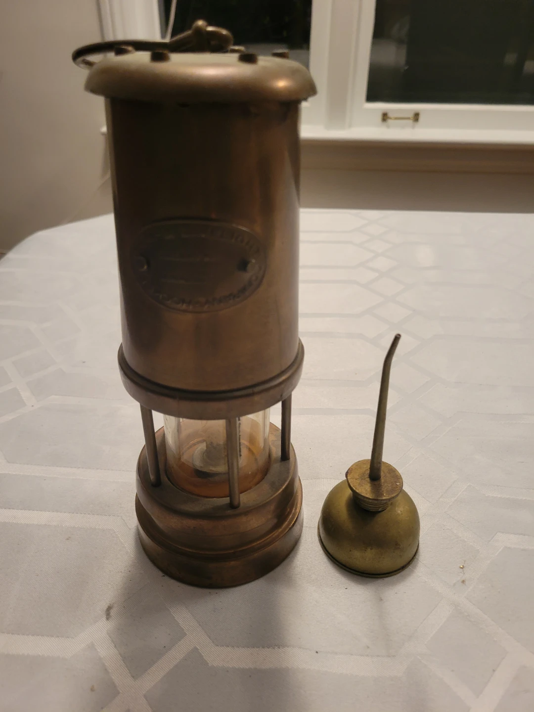 Vintage Brass Miner's Lamp with Oil Can - photo 2