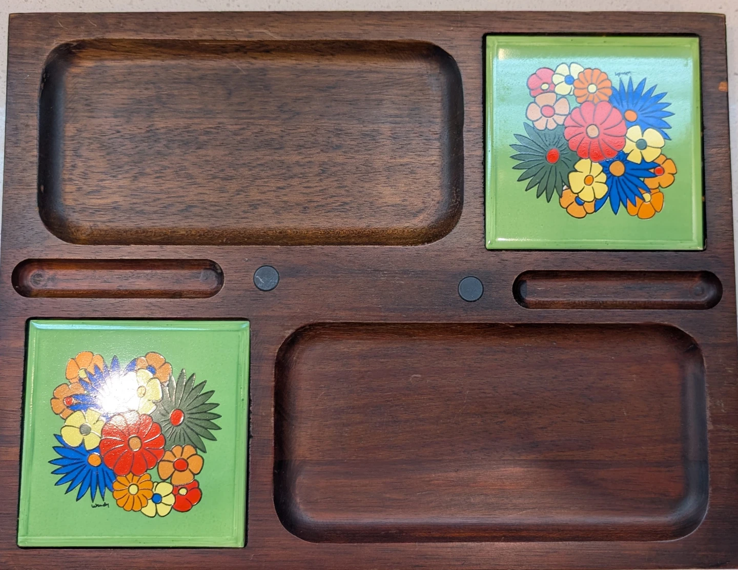 Vintage Hardwood serving tray with tiles
