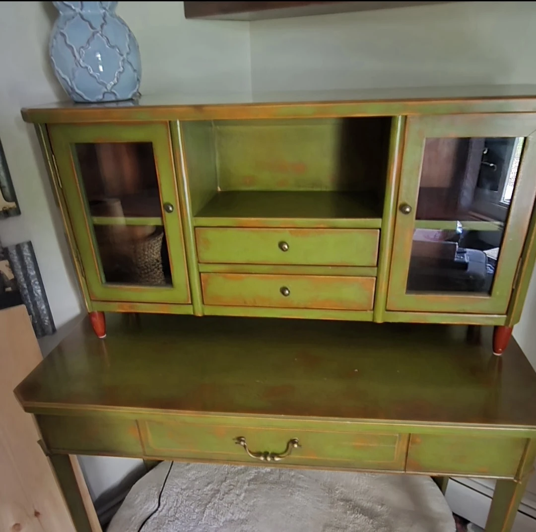 Vintage Green Secretary Desk with Hutch