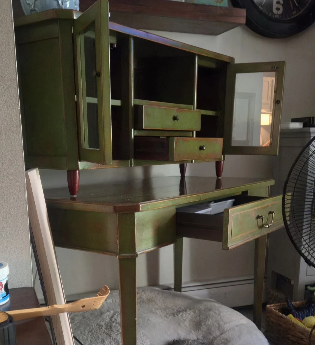 Vintage Green Secretary Desk with Hutch - photo 3