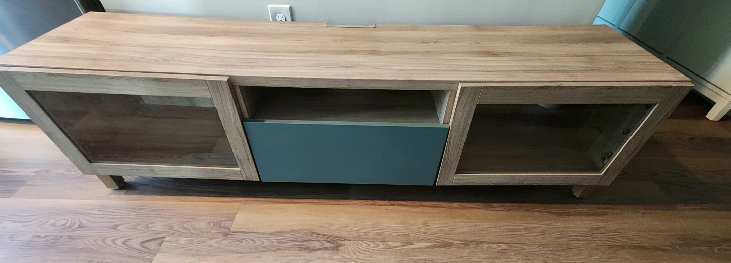 Wood Media Console with Glass Doors 72"