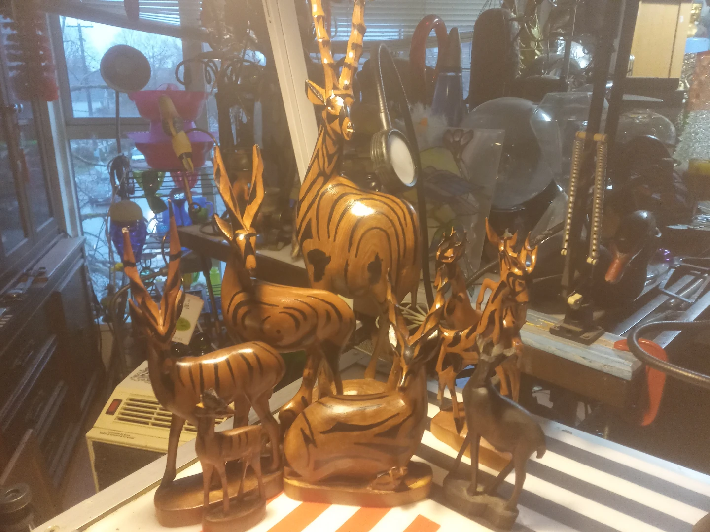 Carved Wooden Antelope Figurines Set