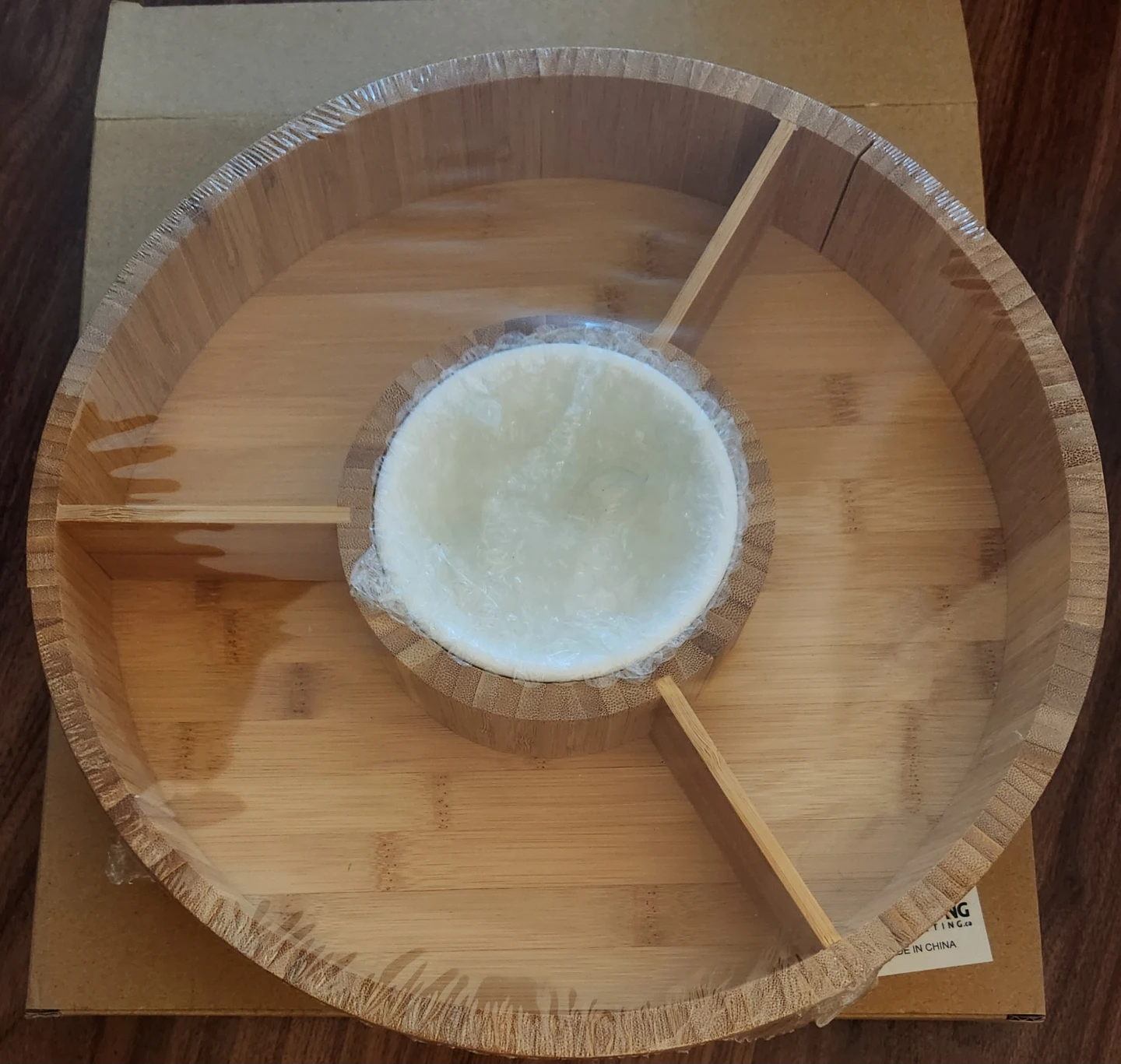 Bamboo Serving Tray with a dip bowl