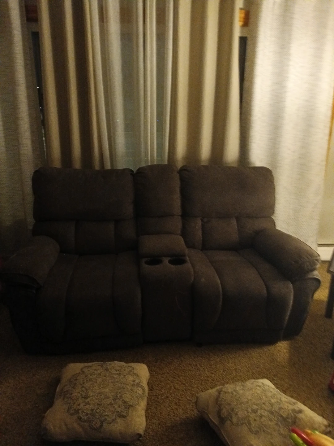 Brown Loveseat Recliner Sofa with Cup Holders - photo 2