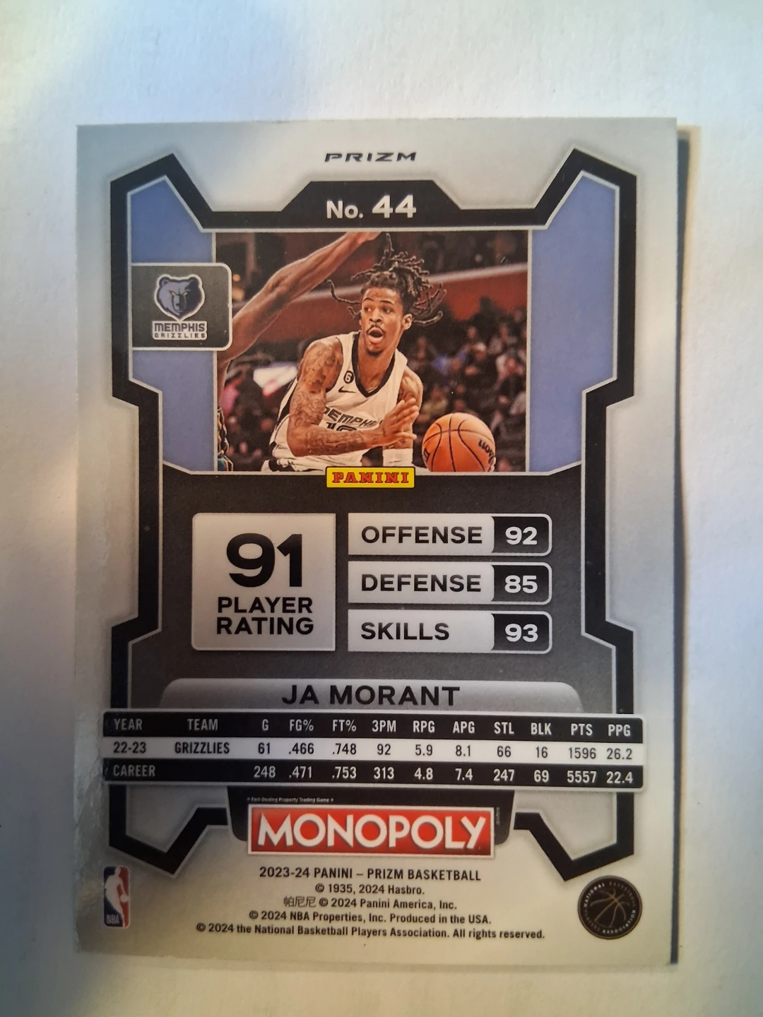 2023-24 Panini Prizm Monopoly Ja Morant #44 Basketball Card - photo 2
