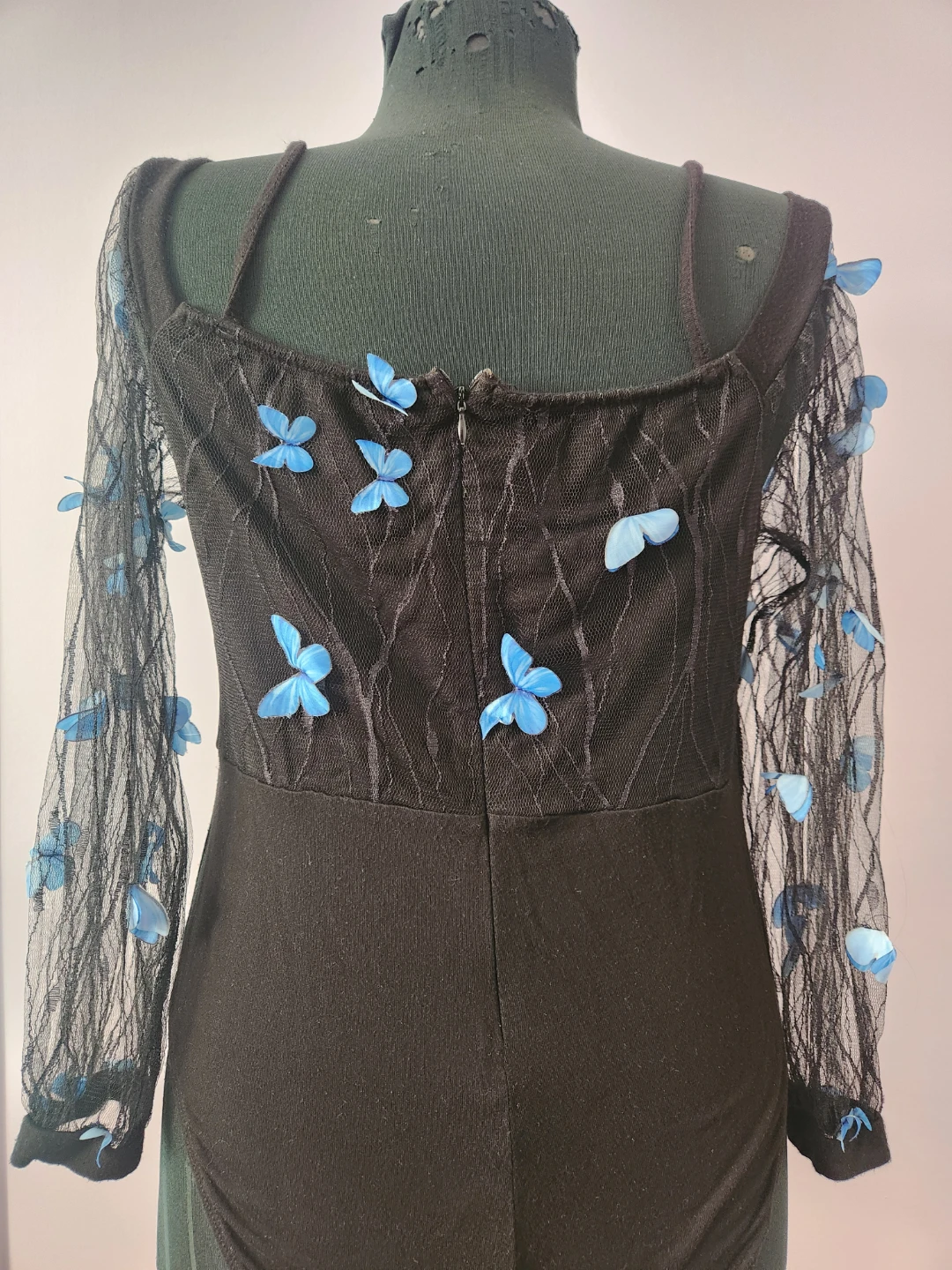 Black Bodysuit with Blue Butterfly Embellishments - Size XL - photo 2