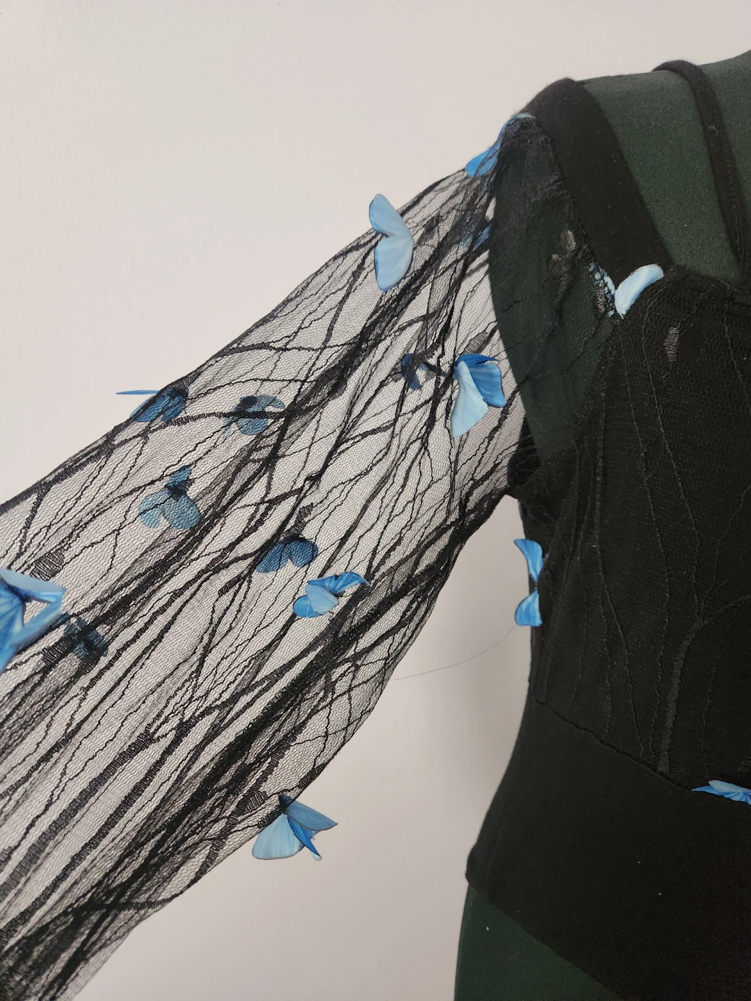 Black Bodysuit with Blue Butterfly Embellishments - Size XL - photo 3