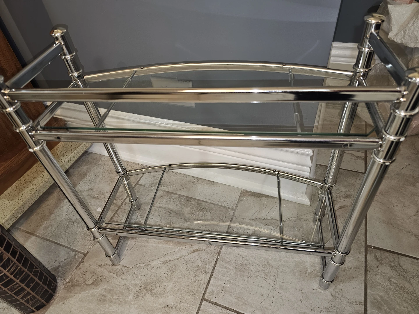 Chrome and Glass 2-Tier Shelf Unit
