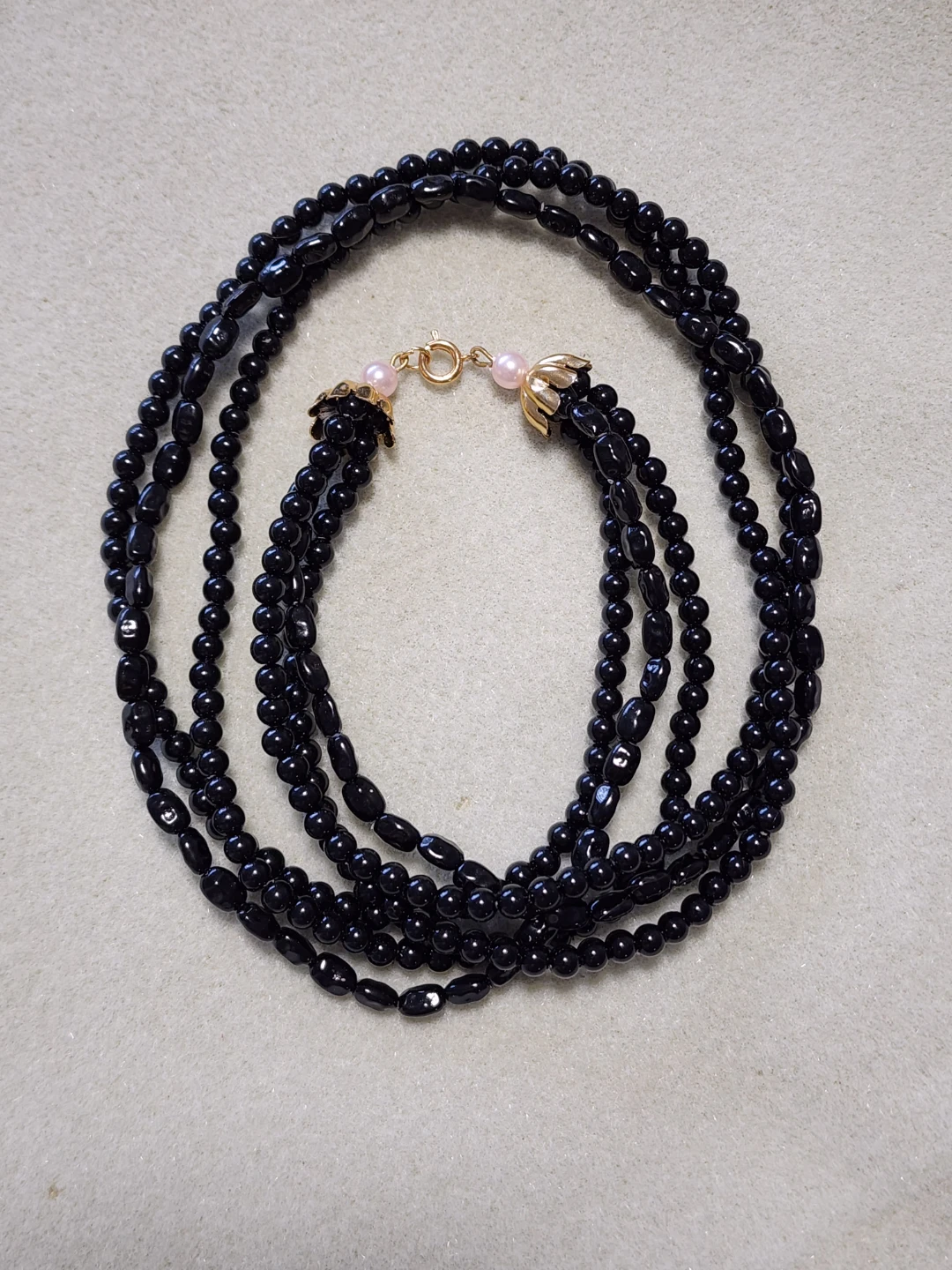Multi-strand Black Beaded Necklace with Pearl Clasp - photo 2