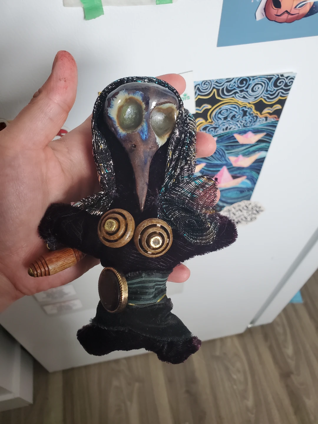 Handmade Bird Skull Doll hand. MADE BY ME a local Artist
