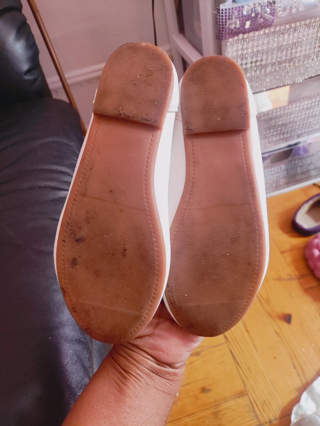 Kids White Ballet Flats with Pearl Ankle Strap - Girls Size 13 - photo 5