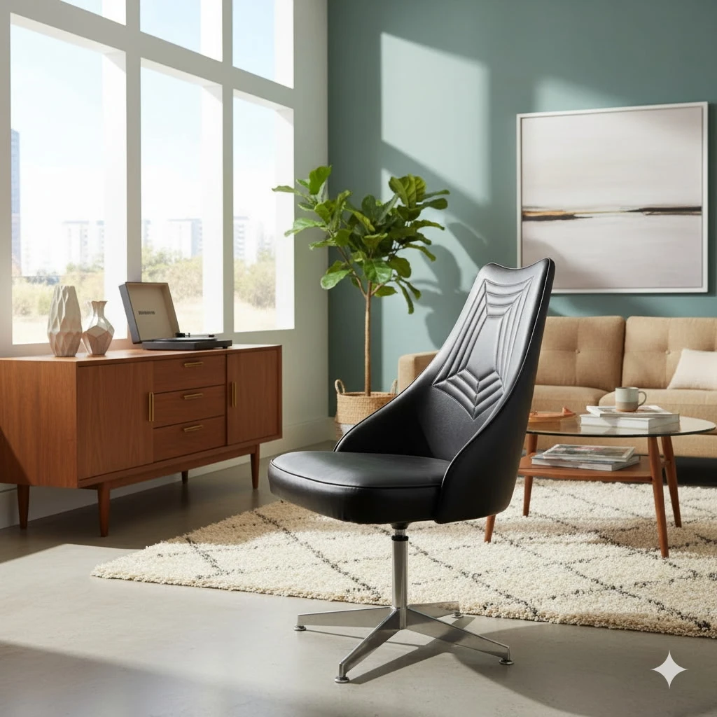 MCM Spider Web Design Chromecraft Atomic Swivel Task Chair