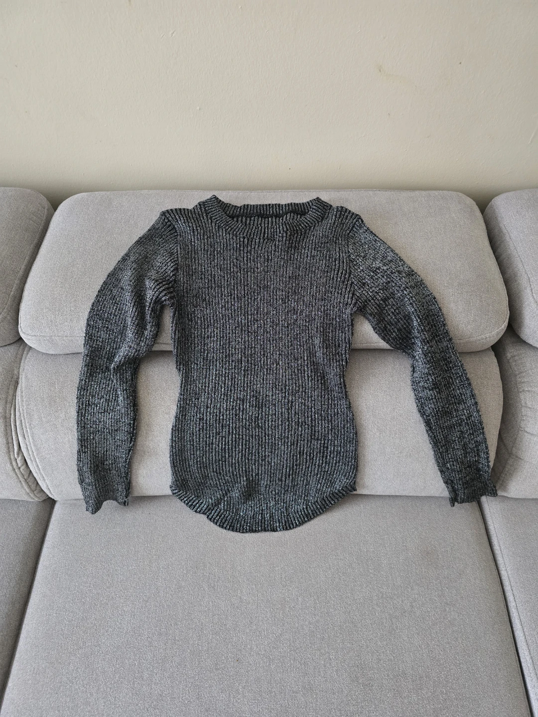 Grey Ribbed Long Sleeve Sweater