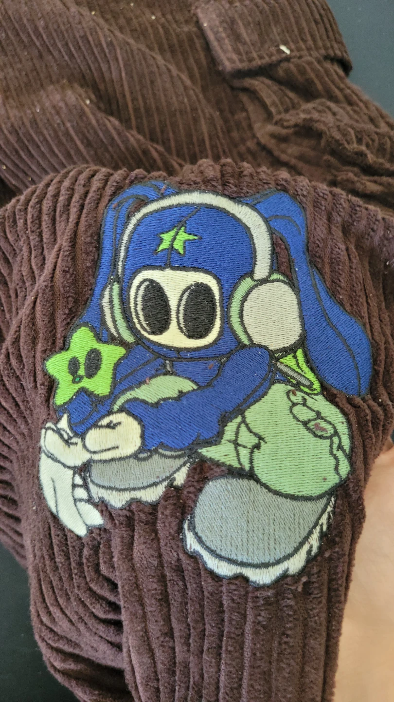 Brown Corduroy Overalls with Blue Bunny Graphic - photo 2