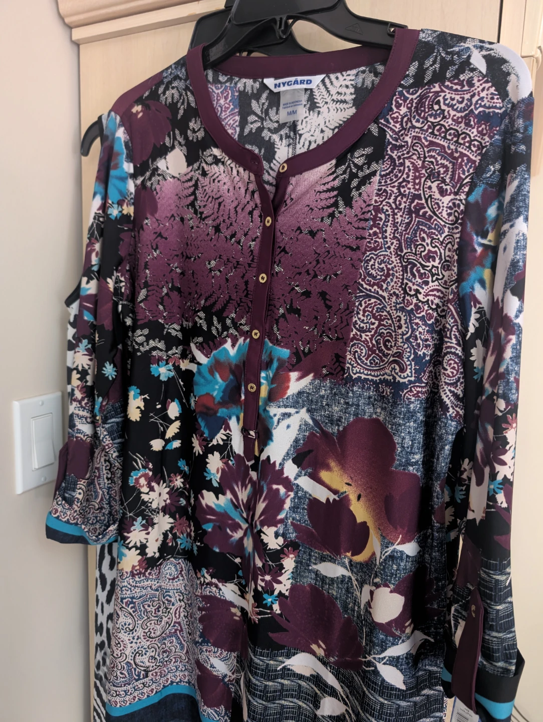 NYGARD M/M Women's Patchwork Print Button-Up Blouse