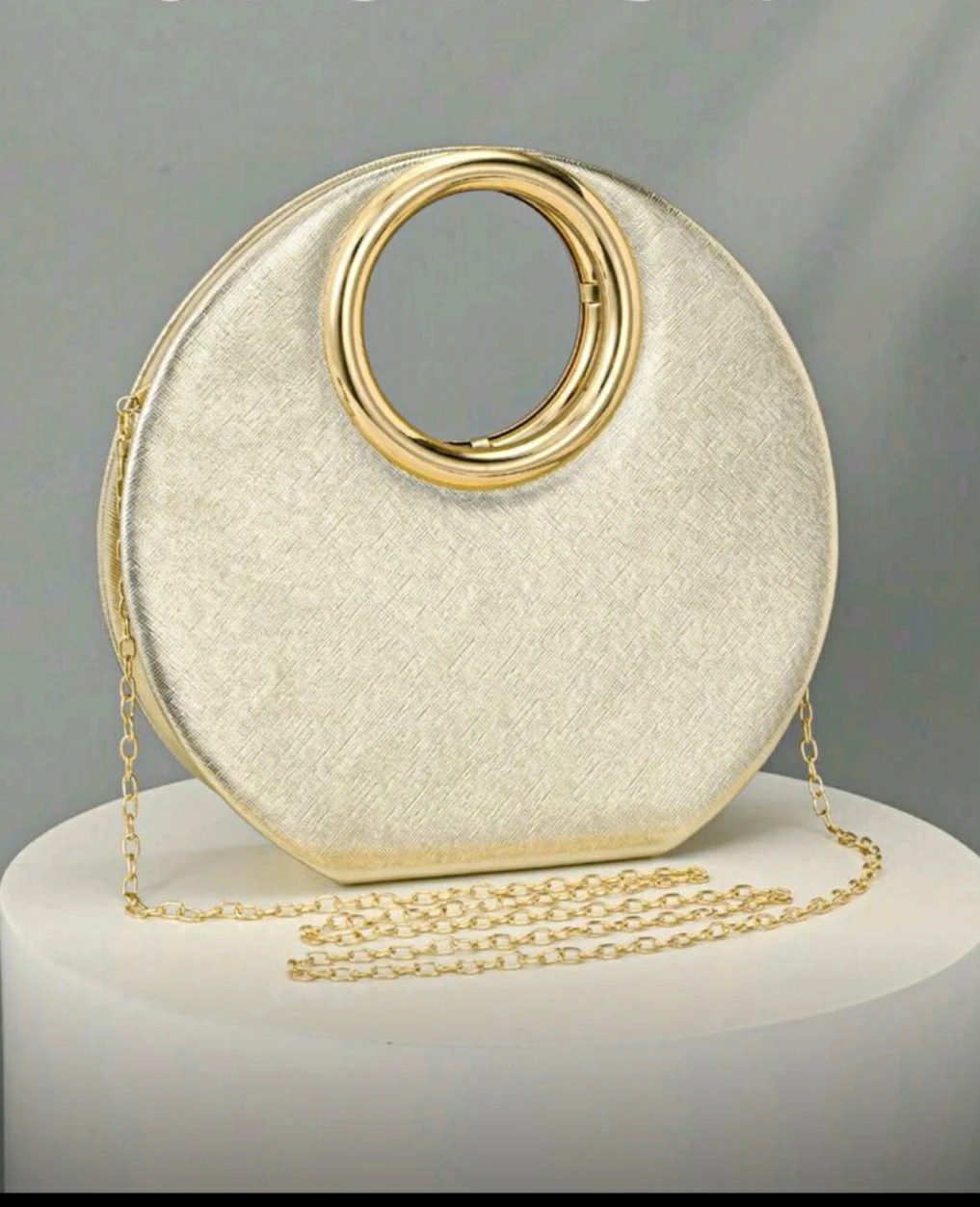 Gold Round Clutch with Chain Strap