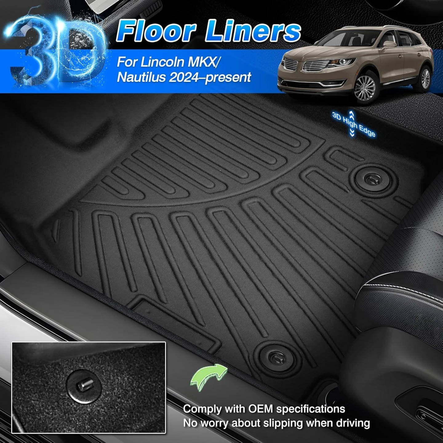 3D Floor Rubber Liners for Lincoln Nautilus 2024+ - photo 3