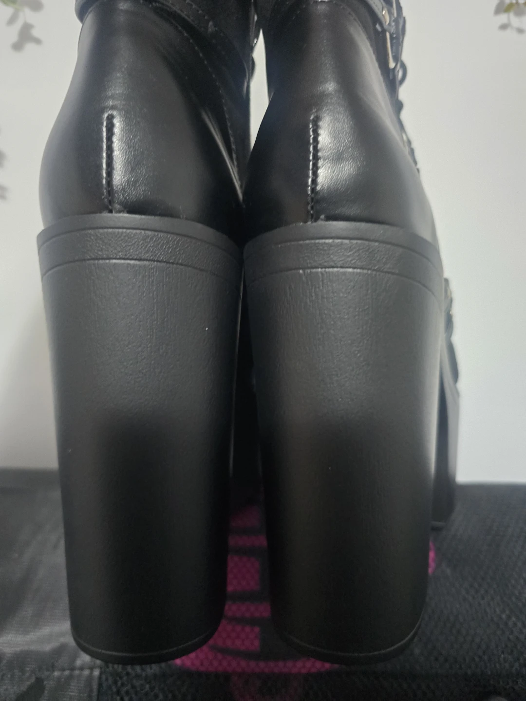 Black Platform Chunky Heel Boots with Buckle Straps - photo 2