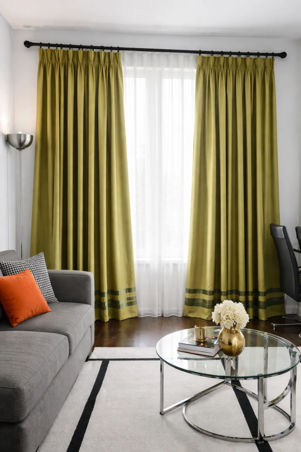 Green Striped Pinch Pleat Curtains 52x84